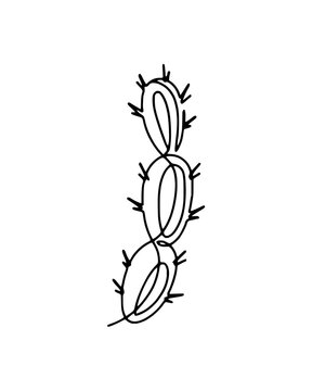 Minimalist single line drawing of a prickly cactus plant in a modern continuous line art style