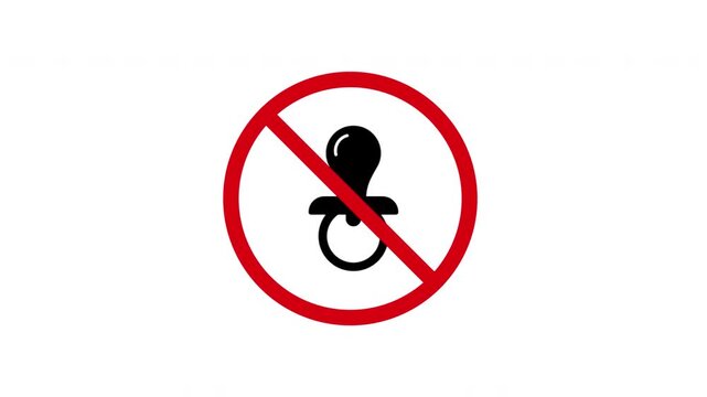 No Pacifier Prohibition Sign Animated Icon With Alpha Channel. Forbidden Pacifier Warning And Restriction Motion Graphic. Stop And Ban Notice. On Transparent Background
