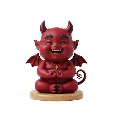 Cute red devil character sitting in a meditative pose isolated on transparent background