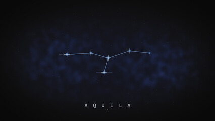 Aquila constellation animation forms a luminous star pattern over a deep blue cosmic background with subtle nebula haze, ideal for astronomy, education, and space visuals. © DBFilms