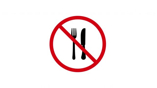 No Eating Prohibition Sign Animated Icon With Alpha Channel. Forbidden Food Consumption Warning And Restriction Motion Graphic. Stop And Ban Notice. On Transparent Background