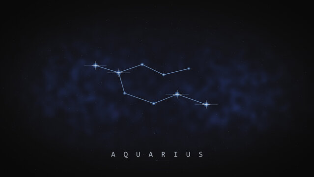 Aquarius constellation animation draws a luminous star pattern on a dark blue cosmic backdrop with gentle nebula texture, ideal for astronomy, zodiac, education, and space visuals.