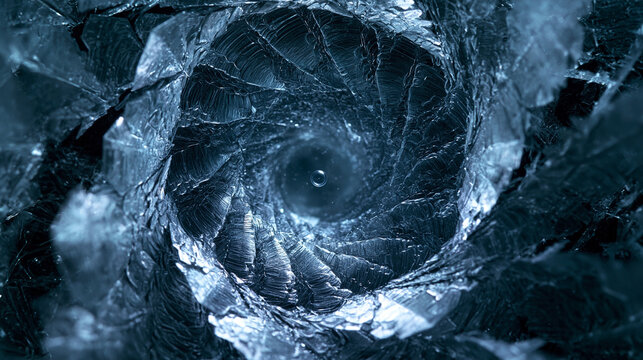 Abstract Ice Vortex Tunnel with Crystalline Spiral Texture