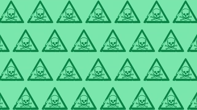 Electric mint skull and crossbones hazard pattern forms a seamless loop.