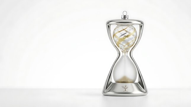 Modern hourglass ornament with gold and silver swirl design isolated on white background