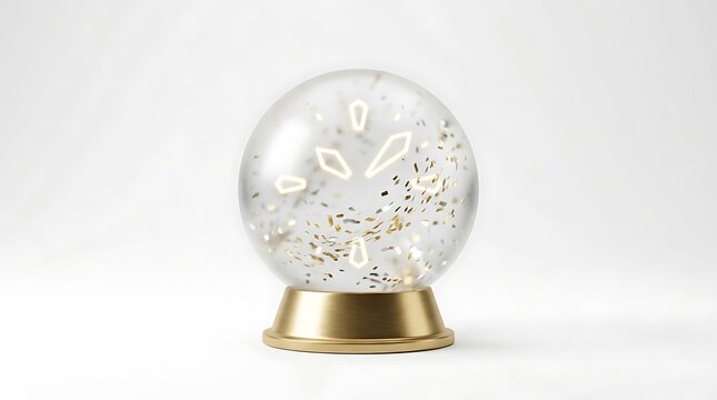 3d render of a glass snow globe with golden confetti isolated on white background