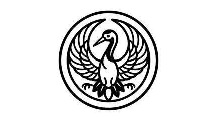 Obraz premium Elegant Crane Bird Emblem in Circle, Minimalist Line Art