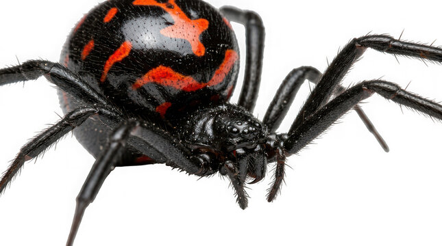 Black widow spider with red markings isolated on transparent background