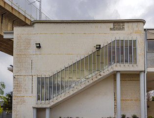 Fototapeta premium Stairway With Vertical Windows at Old Building in Serbia