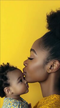 A mother lovingly kisses her child's face.