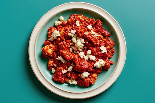 Ethiopian Kitfo Served on a Vibrant Teal Background