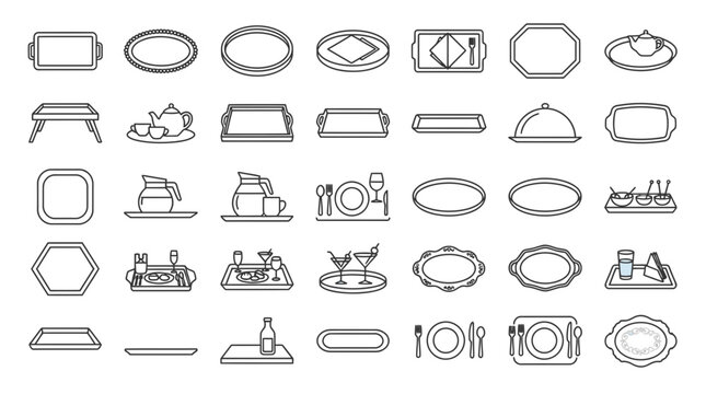 Buffet serving tray and platter outline set.