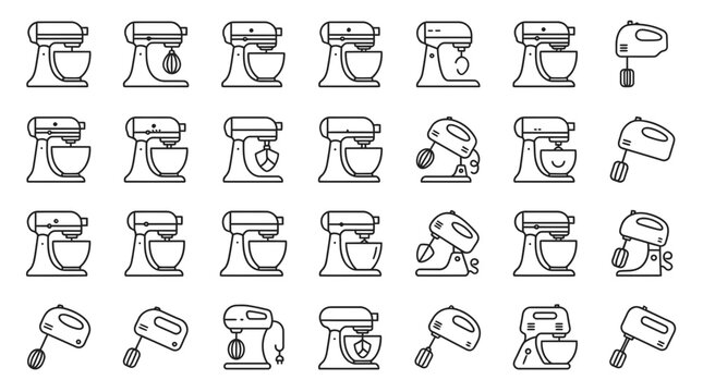 Bold line kitchen mixer and appliance icon collection.