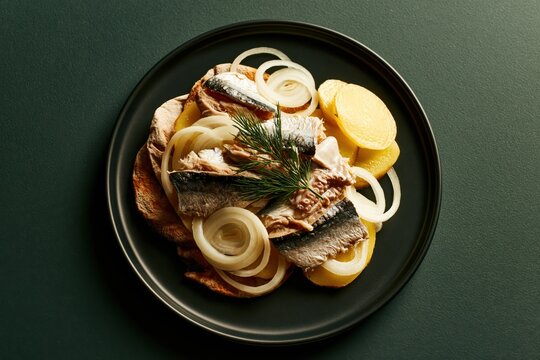 Fermented Herring Delicacy Served With Onion and Potato