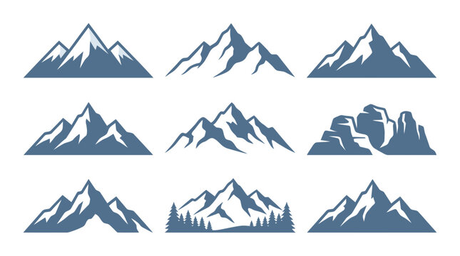 Blue stylized mountain ridge silhouettes.
