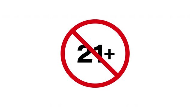 No 21 Age Restriction Prohibition Sign Animated Icon With Alpha Channel. Forbidden Age Limit Warning And Restriction Motion Graphic. Stop And Ban Notice. On Transparent Background