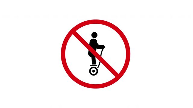 No Segway Prohibition Sign Animated Icon With Alpha Channel. Forbidden Segway Riding Warning And Restriction Motion Graphic. Stop And Ban Notice. On Transparent Background