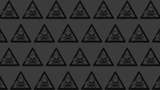 Distressed skull and crossbones warning signs create a dark seamless loop pattern.