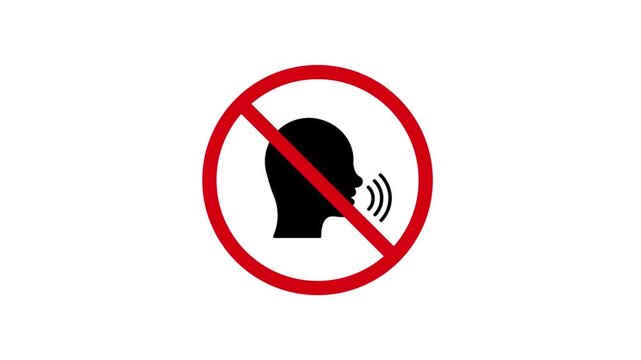 No Talking Prohibition Sign Animated Icon With Alpha Channel. Forbidden Speech Warning And Restriction Motion Graphic. Stop And Ban Notice. On Transparent Background