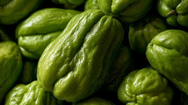 Fresh Raw Organic Green Chayote Squash Background.