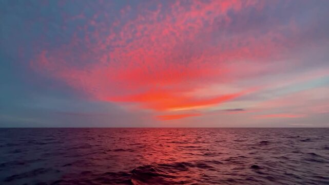 Aerial View of Beautiful Sunset Over the Sea of Japan, 4K Ocean Landscape with Copy Space 02