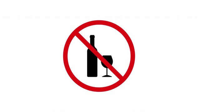 No Alcohol Allowed Solid Animated Icon With Alpha Channel. Alcohol Prohibition, No Drinking, And Beverage Restriction Silhouette Motion Graphic. On Transparent Background