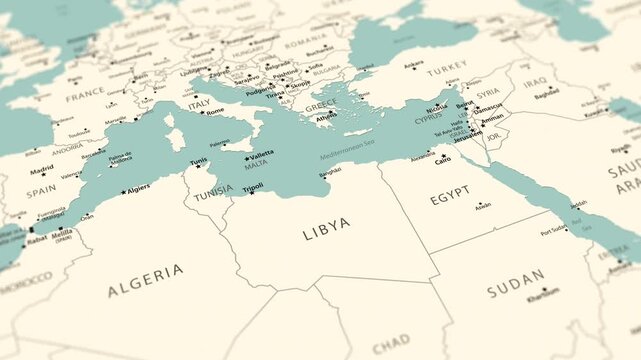 Middle East on the Political Map of Asia and North Africa