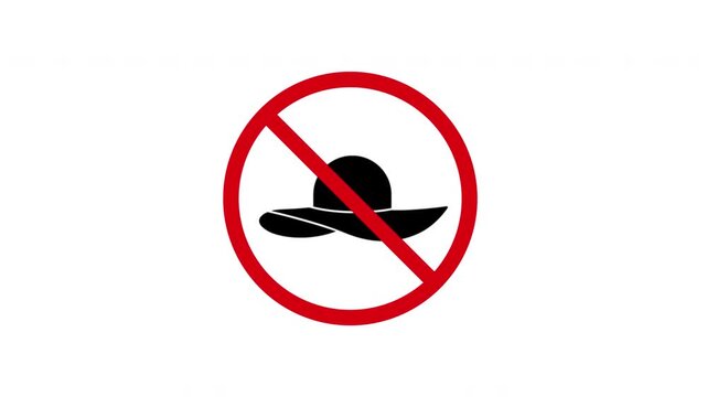 No Hat Prohibition Sign Animated Icon With Alpha Channel. Forbidden Hat Wearing Warning And Restriction Motion Graphic. Stop And Ban Notice. On Transparent Background