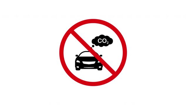 No Co2 Emission Car Prohibition Sign Animated Icon With Alpha Channel. Forbidden Vehicle Emission Warning And Restriction Motion Graphic. Stop And Ban Notice. On Transparent Background