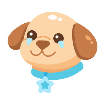 A sad puppy face with large teary eyes and a blue collar.