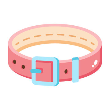 A pink adjustable pet collar with a buckle and stitched holes.