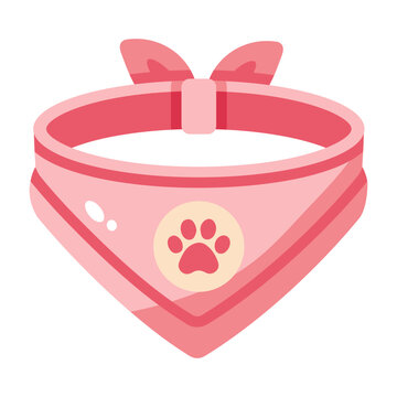 A pink triangular pet bandana with a paw symbol.