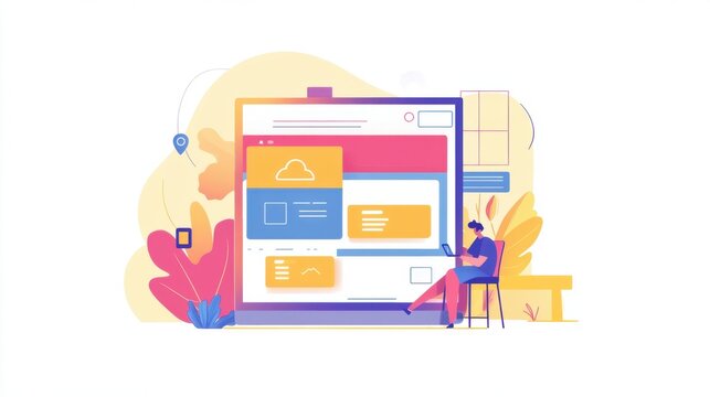 Flat Illustration of Person Working on Web Development and Cloud Computing