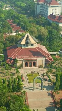 Prominent mosque building and landscaped grounds seen from above Yogyakarta