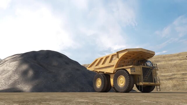 Coal Mining Truck Unloading Coal at an Open Pit Mine