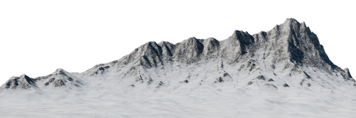 Fototapeta premium Snow mountain range isolated on transparent background. High quality 3d render of snowy rocky peak landscape element for graphic design environment