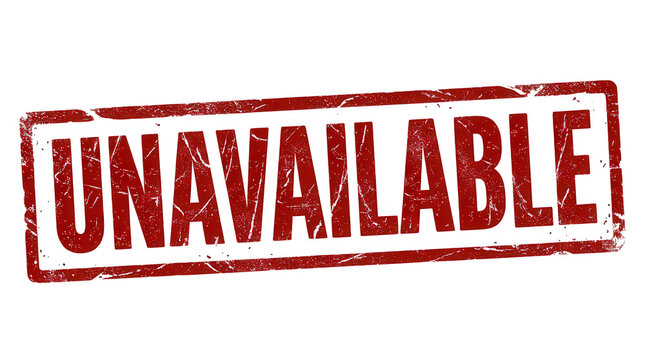 Red rubber stamp with the word unavailable inside a rectangular border isolated on a simple clean white background isolated on transparent background
