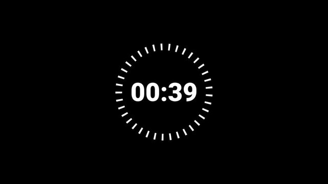 forty five second countdown animation, 45 sec countdown timer animation, Minimal countdown animation from 45 to 0 seconds. 45 sec countdown timer on transparent background in 4k with alpha channel.