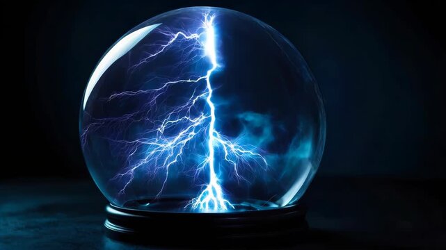 Electric glass sphere lightning dark energy blue plasma orb glow
