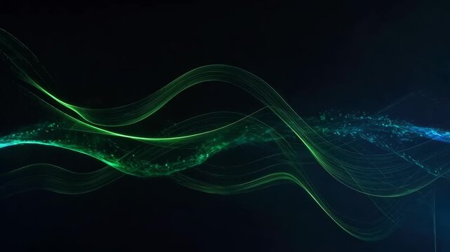 Abstract green and blue light wave line on dark background for SEO visual effect