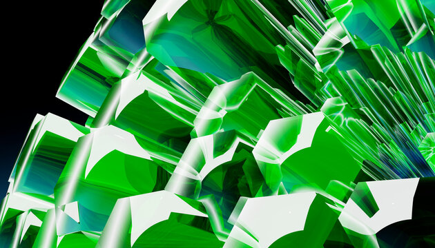 Close-up of vibrant green transparent crystal cluster with geometric