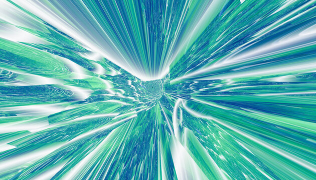 Abstract digital artwork with blue and green dynamic motion blur