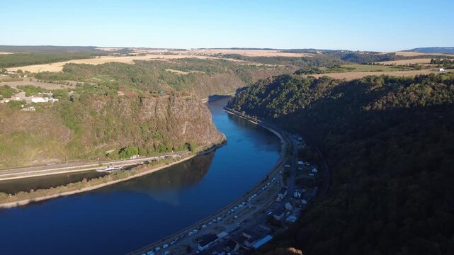Aerial View of Loreley Rock Cliff and Rhine Valley in Summer