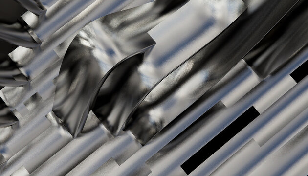 Abstract digital artwork of silver metallic smooth curved folds