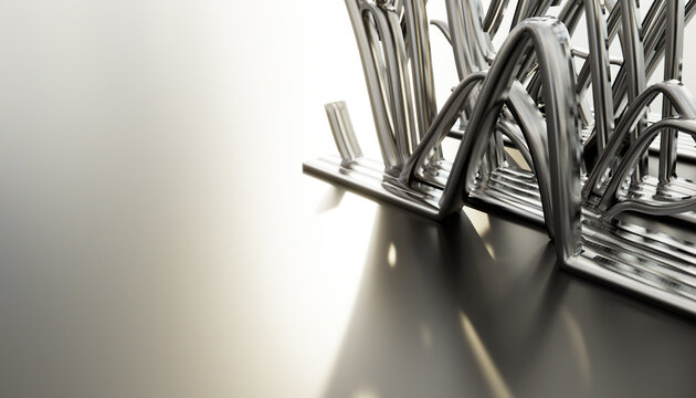 Close-up of a metal file organizer on a smooth office desk