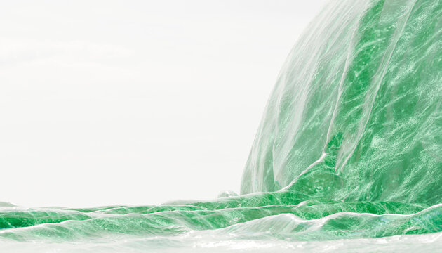 Close-up of a large green ocean wave flowing with white foam