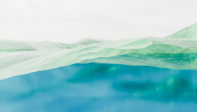 Clear underwater view of calm blue ocean water and waves