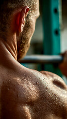 Naklejka premium Mans Muscular Back and Neck with Sweat