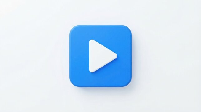 Blue play button icon on white background representing media playback for digital interfaces.