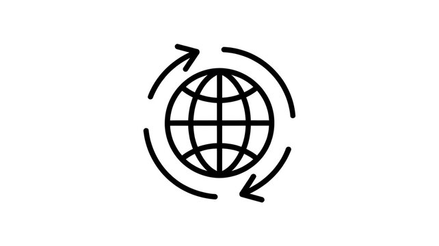 Black globe icon with circular arrows representing rotation